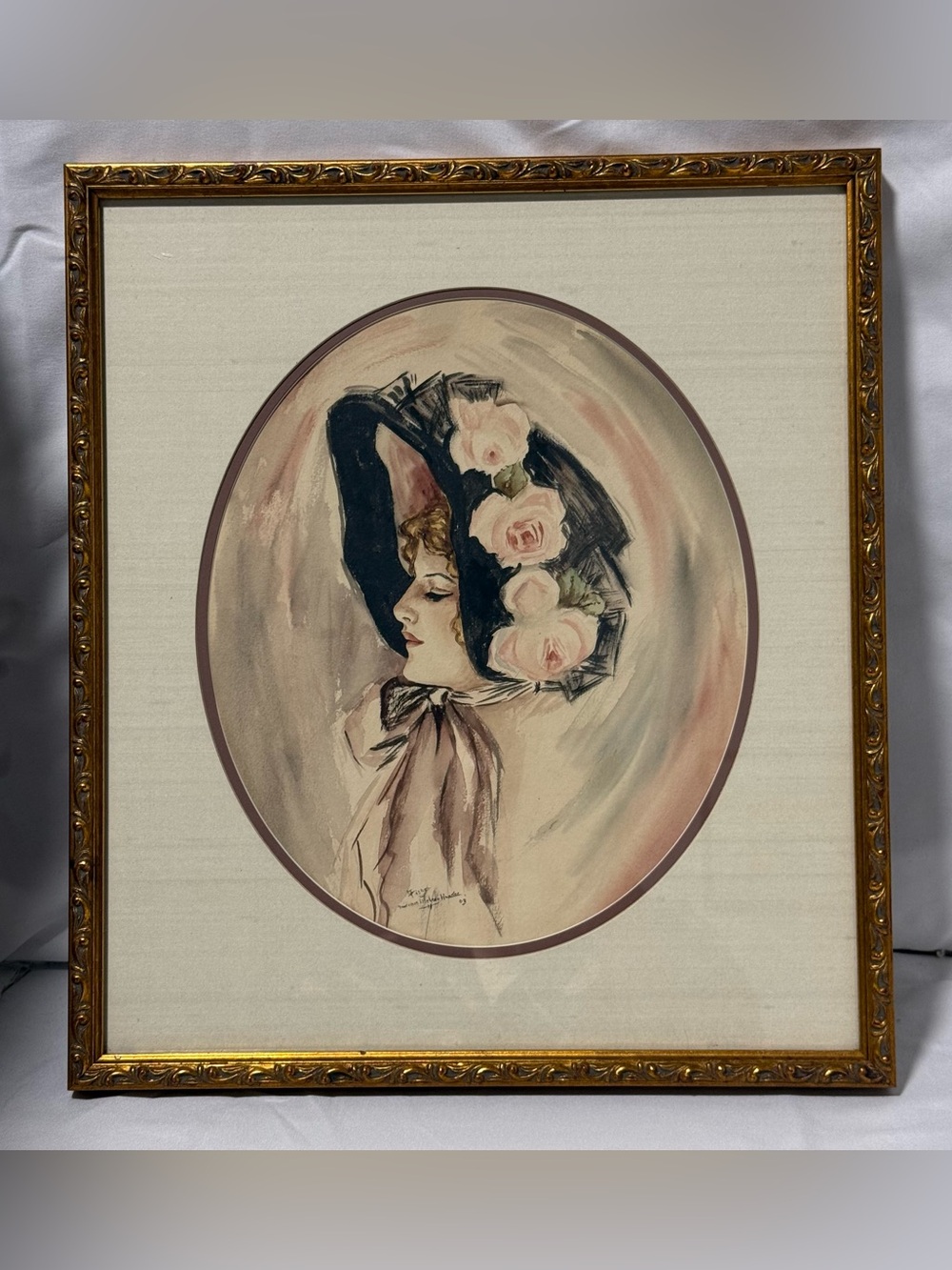 Vintage 1909 Harrison Fisher Style Art Print - Elegant Woman in Floral Hat‎